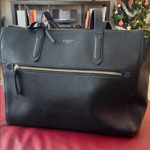 Radley London black leather large size tote, zip business bag, mint condition